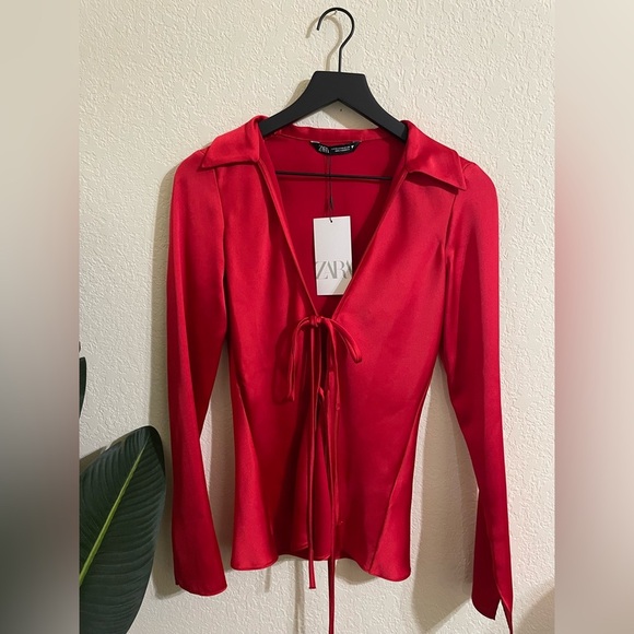 Zara Front Tie Blouse Top - Picture 3 of 3